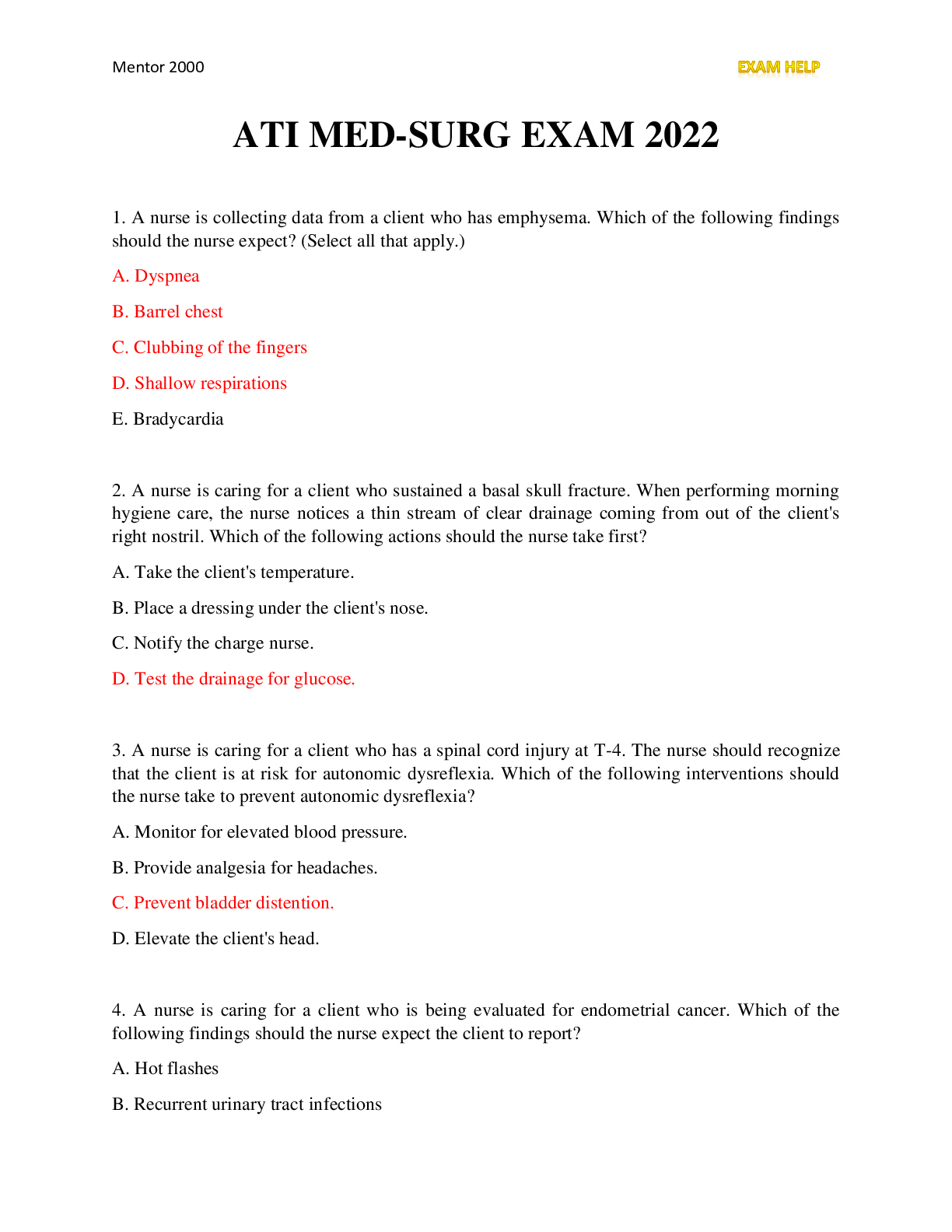 Preview image for ATI MED-SURG EXAM 2022